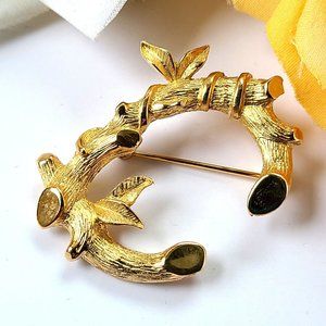Vintage Sarah Coventry Letter "C" Branch Brooch Gold-Tone Limb Leaf Plant
